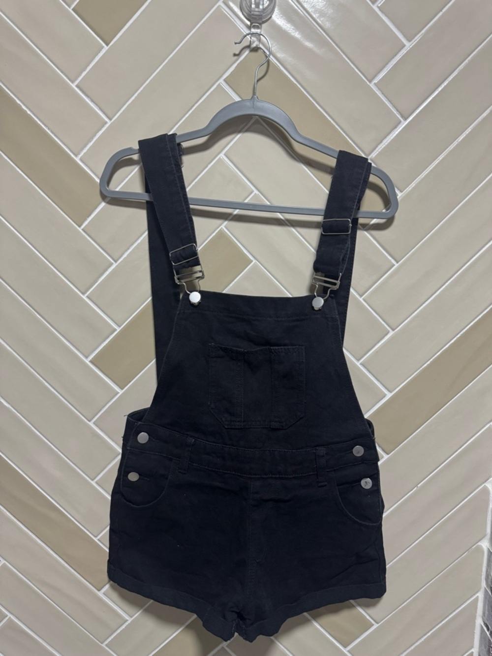 Women’s Black Denim Short Overalls